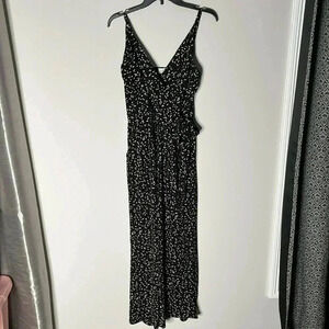 Kayleigh Rochelle Black Tan Print Tie Wrap Sleevelesss Jumpsuit Size LP